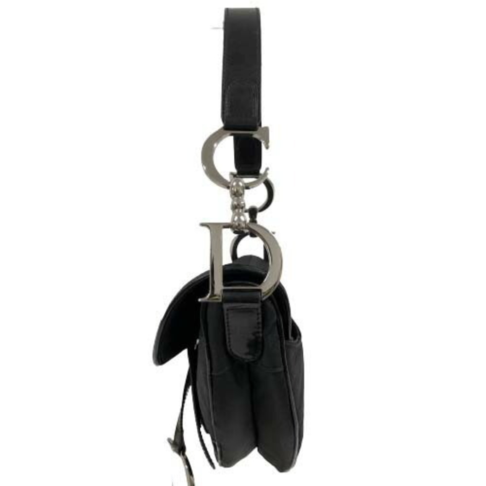 Christian Dior Saddle Bag Nylon Leather Handbag Shoulder Charm Black - Picture 5 of 9